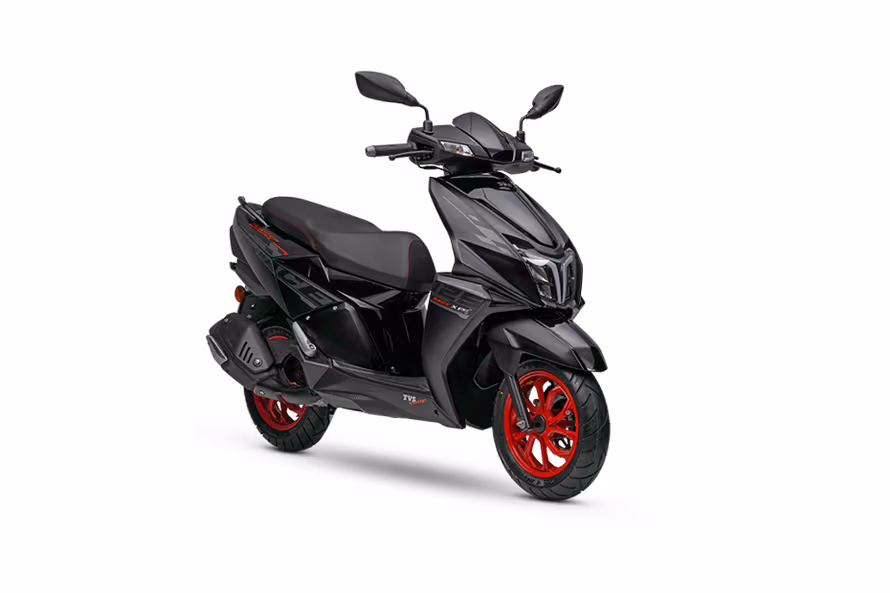 TVS Ntorq 125 in matte black with red alloys